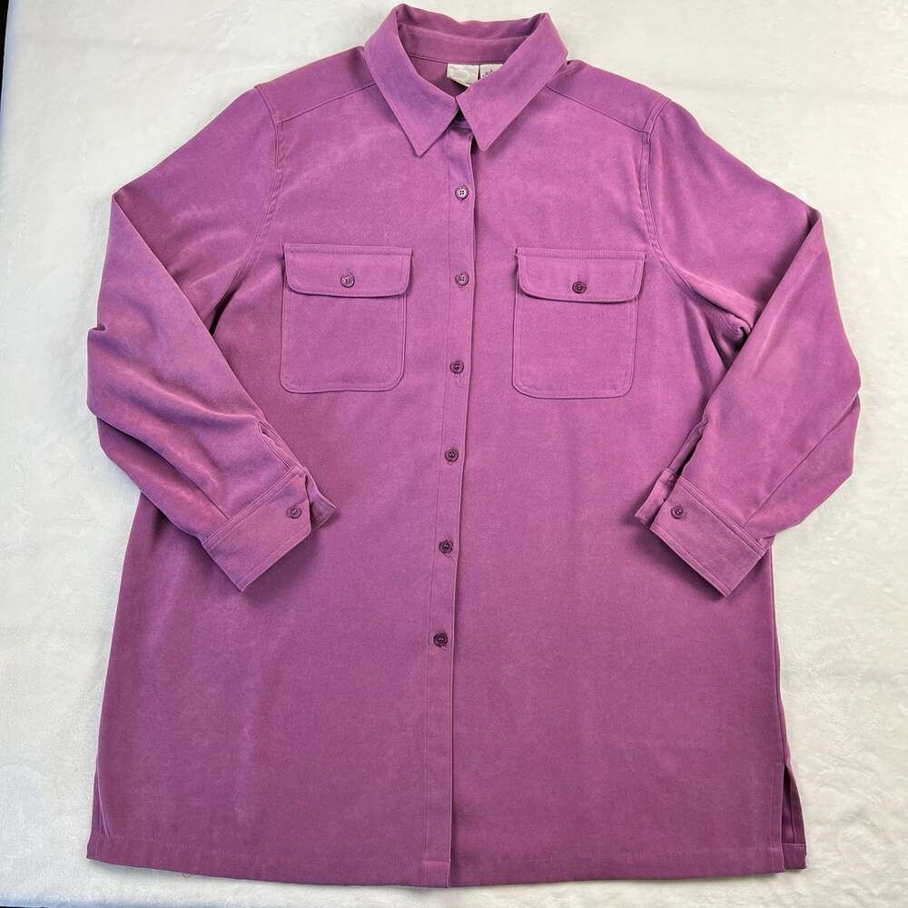 Roaman's Vintage Women's Purple Long Button Down Shirt Blouse Size Large